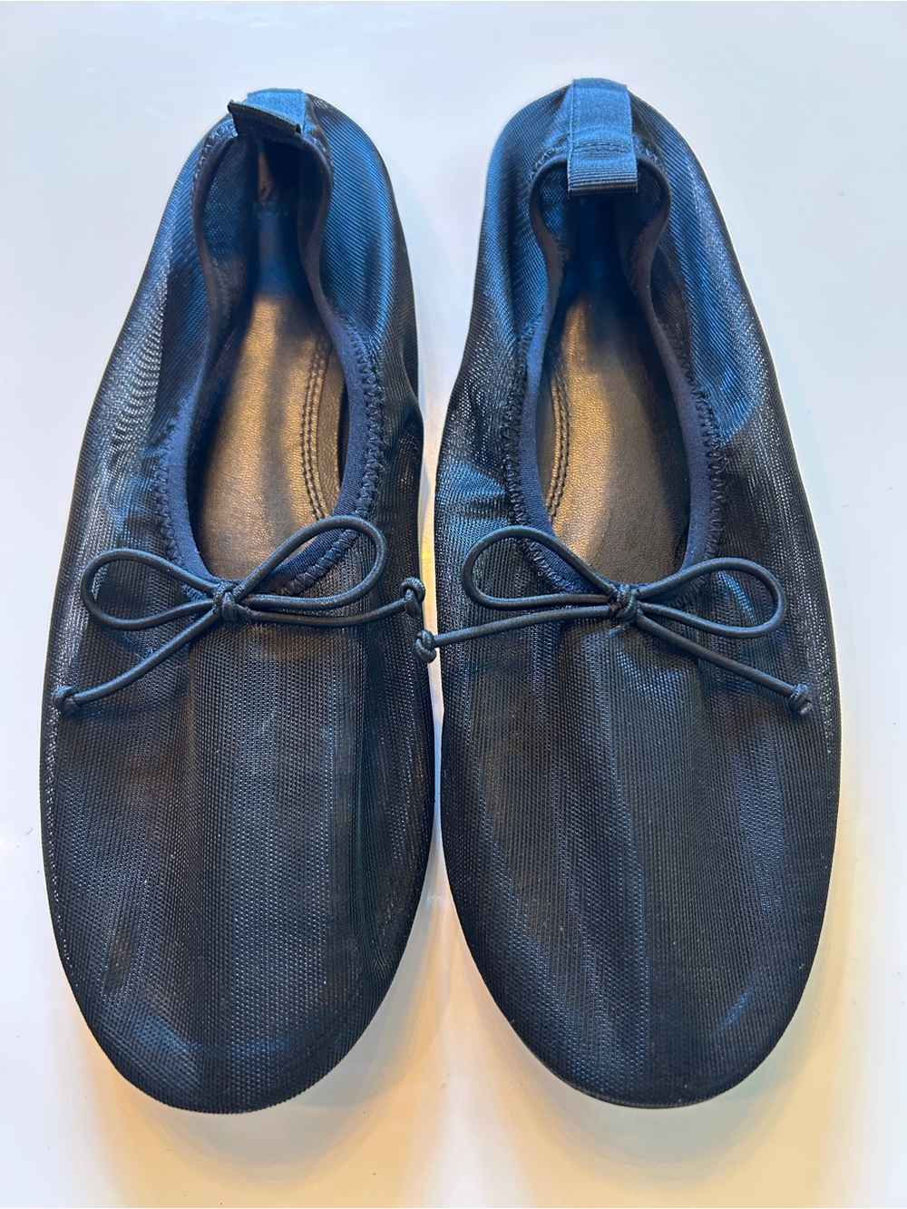 Women’s Black Mesh Slip-On Ballet Flats with Bow